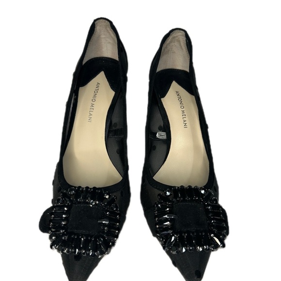 ANTONIO MELANI Black Polka Dot Mesh Heels - Picture 2 of 6